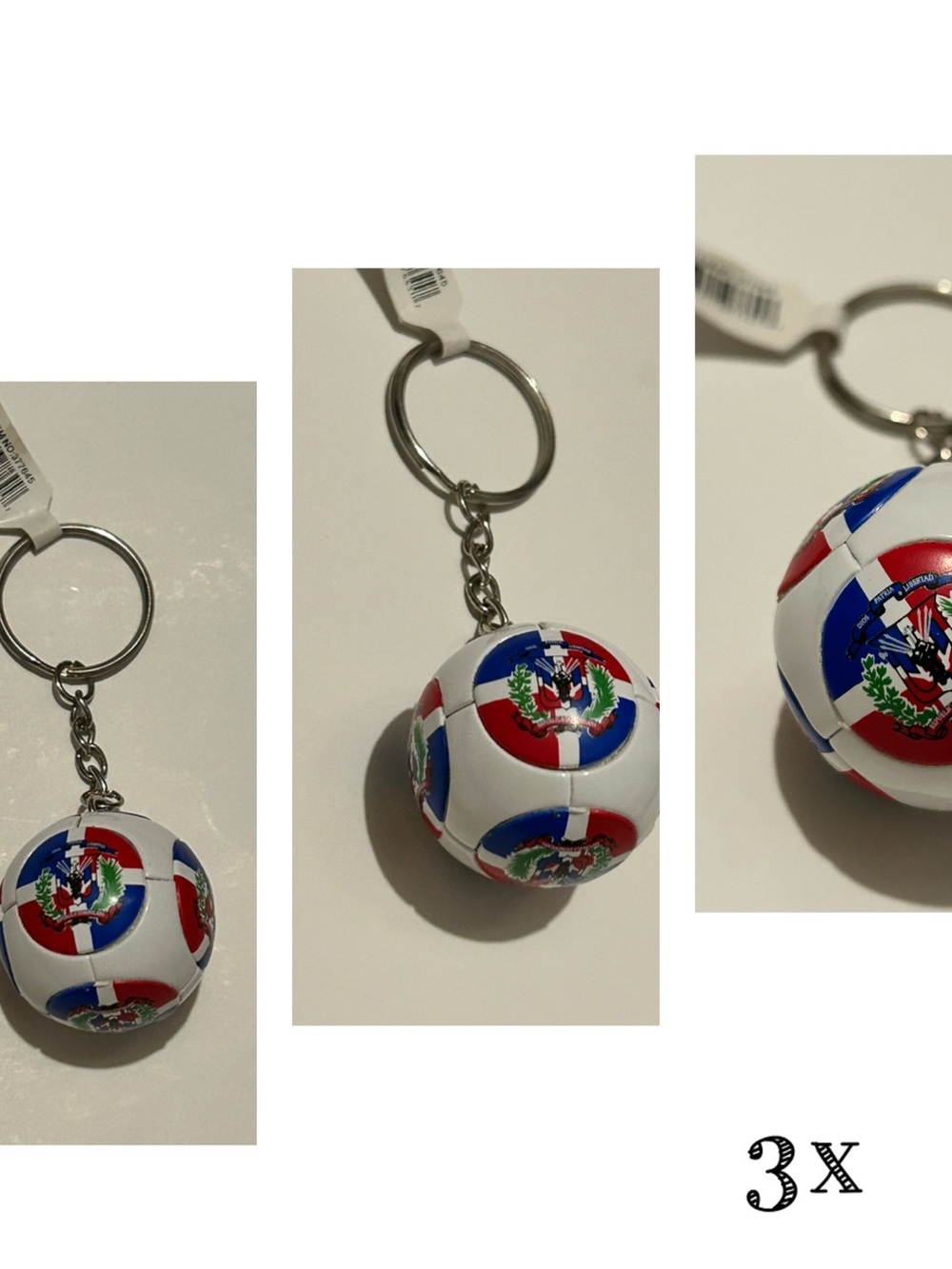 3x Dominican Republic Flag Soccer Ball Keychain – Sports Souvenir & Key Ring